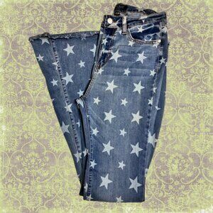 Judy Blue Star Patterned Flare Jeans - Blue and White